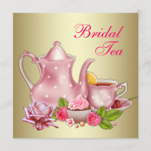 Elegant Gold Pink Bridal Tea Party Kaart
