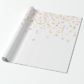 Elegant Gold Pink Dot Confetti Cadeaupapier (Uitgerold)