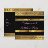 Elegant Gold Pink Floral 50e verjaardag Black Kaart (Voorkant / Achterkant)