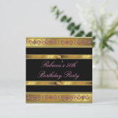 Elegant Gold Pink Floral 50e verjaardag Black Kaart (Staand voorkant)