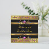 Elegant Gold Pink Floral 50e verjaardag Black Kaart (Staand voorkant)