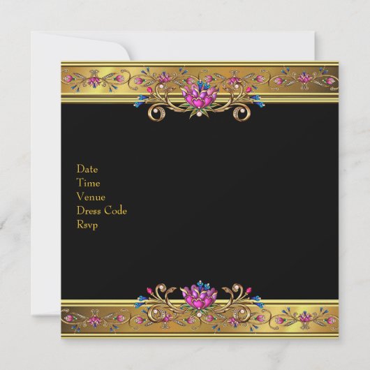 Elegant Gold Pink Floral 50e verjaardag Black Kaart (Achterkant)