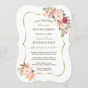 Elegant Gold Pink Floral Baby shower Por Correo Kaart
