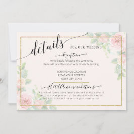 Elegant Gold Pink Floral Script Weduwgegevens Kaart