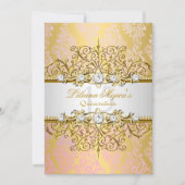 Elegant Gold Pink  Glamor Quinceanera Kaart (Voorkant)
