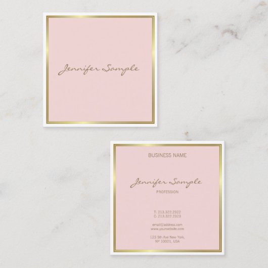 Elegant Gold Pink Hand Script Font Text Modern Vierkante Visitekaartje (Voorkant / Achterkant)