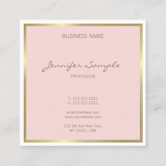 Elegant Gold Pink Hand Script Font Text Modern Vierkante Visitekaartje (Achterkant)