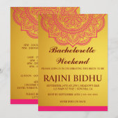 Elegant Gold Pink Paisley Bachelorette Weekend Inv Kaart (Voorkant / Achterkant)