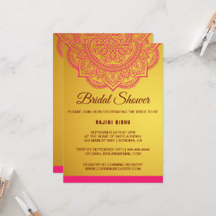 Elegant Gold Pink Paisley Bridal Shower Kaart