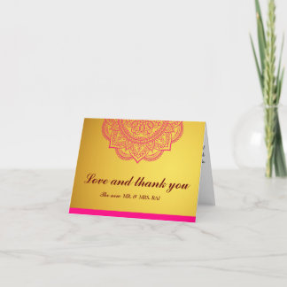 Elegant Gold Pink Paisley Indian Hindu Wedding Tha Bedankkaart