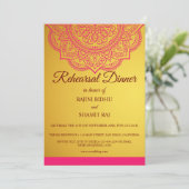 Elegant Gold Pink Paisley Indian Rehearsal Dinner Kaart (Staand voorkant)