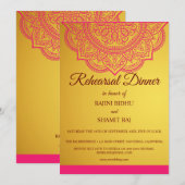 Elegant Gold Pink Paisley Indian Rehearsal Dinner Kaart (Voorkant / Achterkant)
