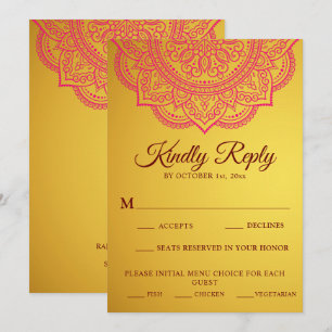 Elegant Gold Pink paisley Indian Wedding RSVP