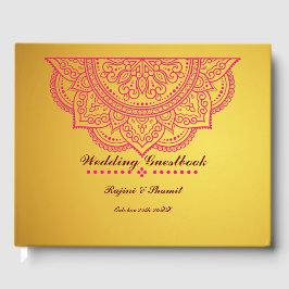 Elegant Gold Pink Paisley Mandala Guest Book Gastenboek