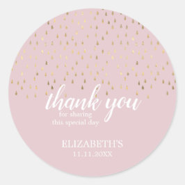 Elegant Gold & Pink Raindrops Baby shower Ronde Sticker