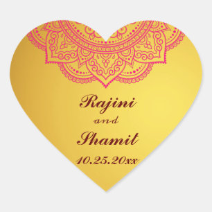 Elegant Gold Pink Red Indian Paisley Wedding Heart Hart Sticker