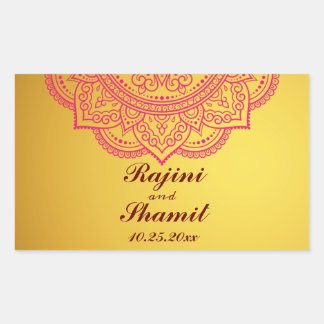 Elegant Gold Pink Red Indian Paisley Wedding Recta Rechthoekige Sticker