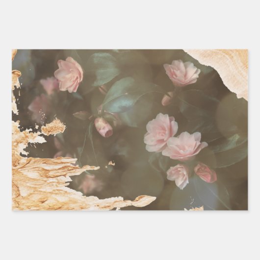 Elegant Gold Pink Rose Bokeh Lights Ontkoppeling Inpakpapier Vel (Voorkant 2)