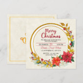 Elegant Gold & Poinsettia Christmas Party Kaart (Voorkant / Achterkant)