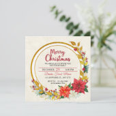 Elegant Gold & Poinsettia Christmas Party Kaart (Staand voorkant)