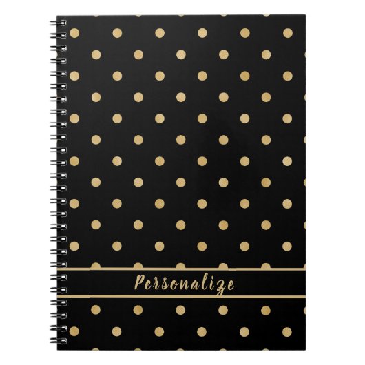 Elegant Gold Polka Dot Black Patroonontwerp Notitieboek (Voorkant)