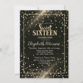 Elegant Gold Polka Dots, Black Sweet 16 Kaart (Voorkant)