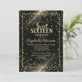 Elegant Gold Polka Dots, Black Sweet 16 Kaart (Staand voorkant)
