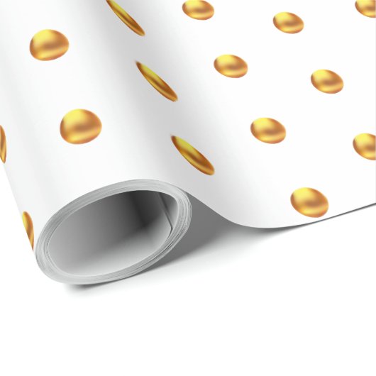 Elegant Gold Polka Dots on White Cadeaupapier (Rol Hoek)
