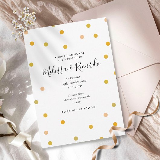 Elegant Gold Polka Dots Wedding Kaart
