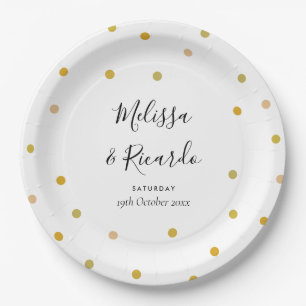 Elegant Gold Polka Dots Wedding Papieren Bordje