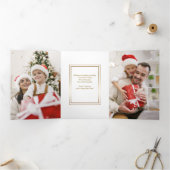 Elegant Gold Prettige feestdagen Script Unieke fot Drieluik Kaart (Binnen)