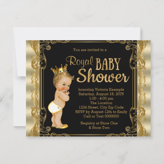 Elegant Gold Prince Baby shower Kaart (Achterkant)