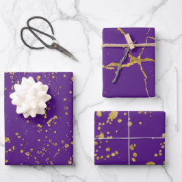 Elegant Gold Printed Splashes and Streaks Pattern Inpakpapier Vel