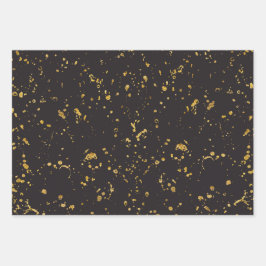 Elegant Gold Printed Splashes and Streaks Pattern Inpakpapier Vel