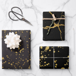 Elegant Gold Printed Splashes and Streaks Pattern Inpakpapier Vel