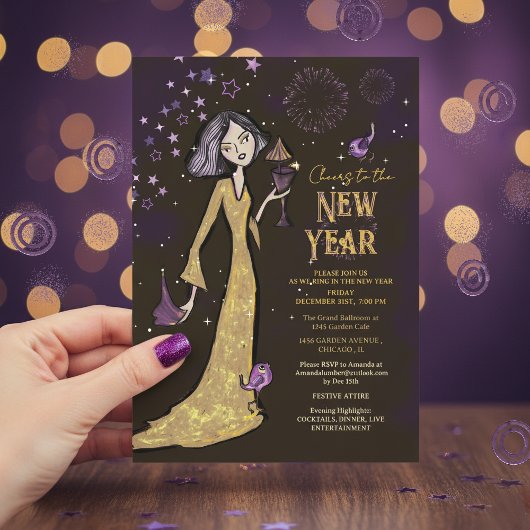 Elegant Gold Purple Corporate New Year Glamorous  Kaart