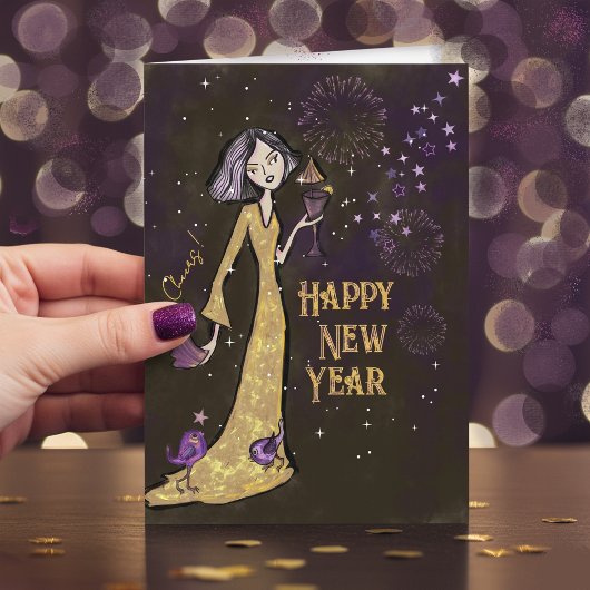 Elegant Gold & Purple New Year Card | Corporate Feestdagen Kaart
