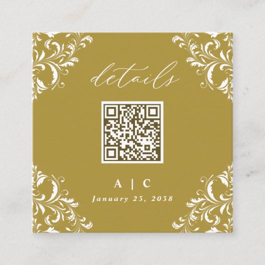 Elegant Gold QR Code Weddenschap Details Informatiekaartje (Voorkant)