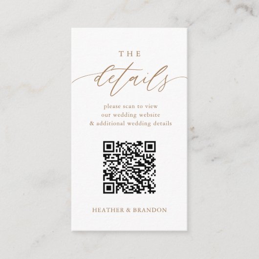 Elegant Gold QR Code Weddenschap Details Informatiekaartje (Voorkant)