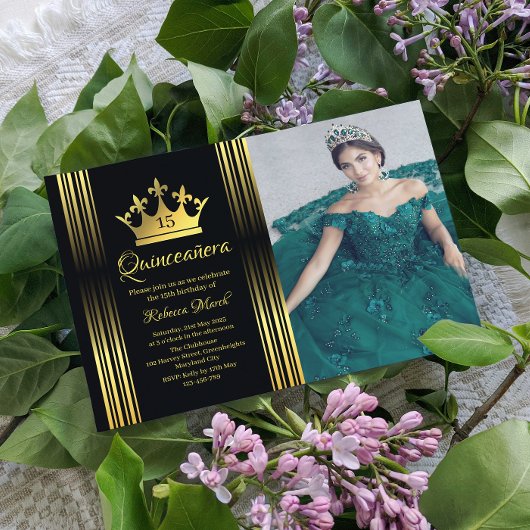 Elegant Gold Quinceanera Invitation Informatiekaartje