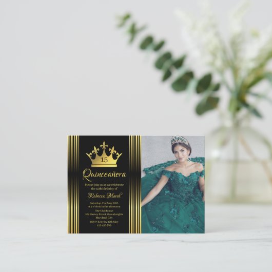 Elegant Gold Quinceanera Invitation Informatiekaartje (Staand voorkant)