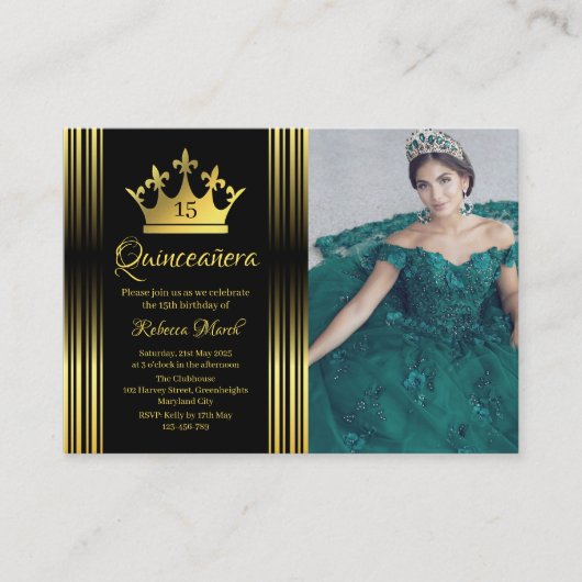 Elegant Gold Quinceanera Invitation Informatiekaartje (Voorkant)