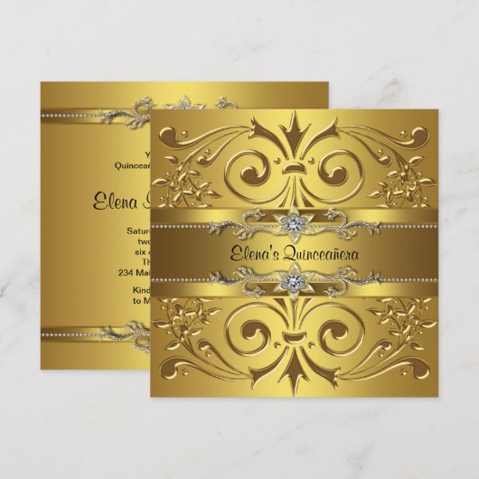 Elegant Gold Quinceanera Kaart (Voorkant / Achterkant)
