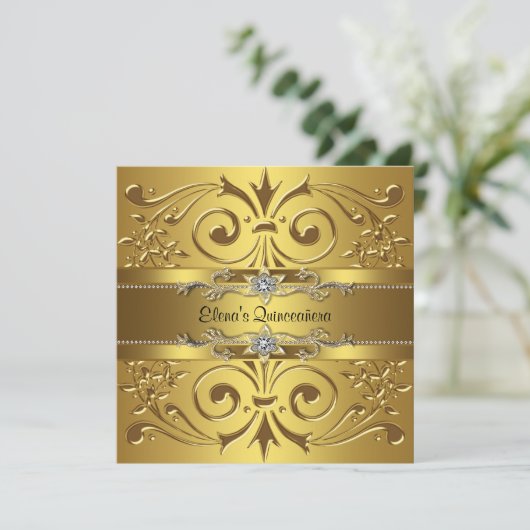 Elegant Gold Quinceanera Kaart (Staand voorkant)