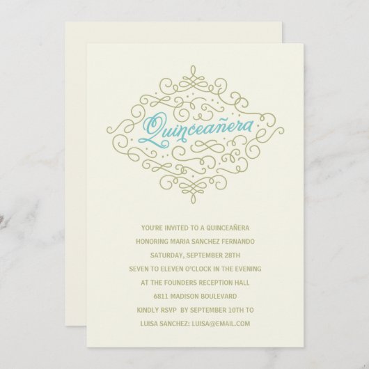 Elegant Gold Quinceanera Kaart (Voorkant / Achterkant)