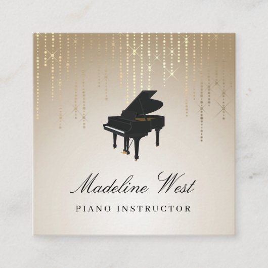 Elegant Gold Rain Piano Instructor Music Teacher Vierkante Visitekaartje (Voorkant)