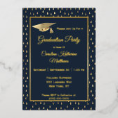 Elegant Gold Raindrops Navy Blue Graduparty Folie Uitnodiging (Voorkant)