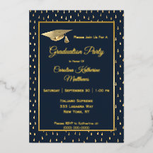 Elegant Gold Raindrops Navy Blue Graduparty