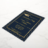 Elegant Gold Raindrops Navy Blue Graduparty Folie Uitnodiging (Gedraaid)