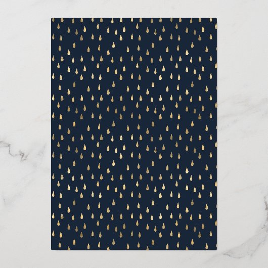 Elegant Gold Raindrops Navy Blue Graduparty Folie Uitnodiging (Achterkant)